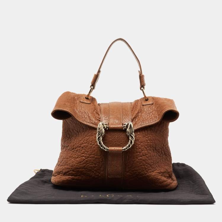 Pre Owned Bvlgari Brown Textured Leather Leoni Shoulder Bag