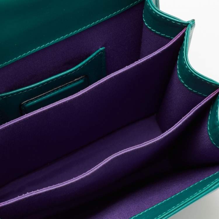Pre Owned Bvlgari Green Leather Serpenti Forever Flap Top Handle Bag
