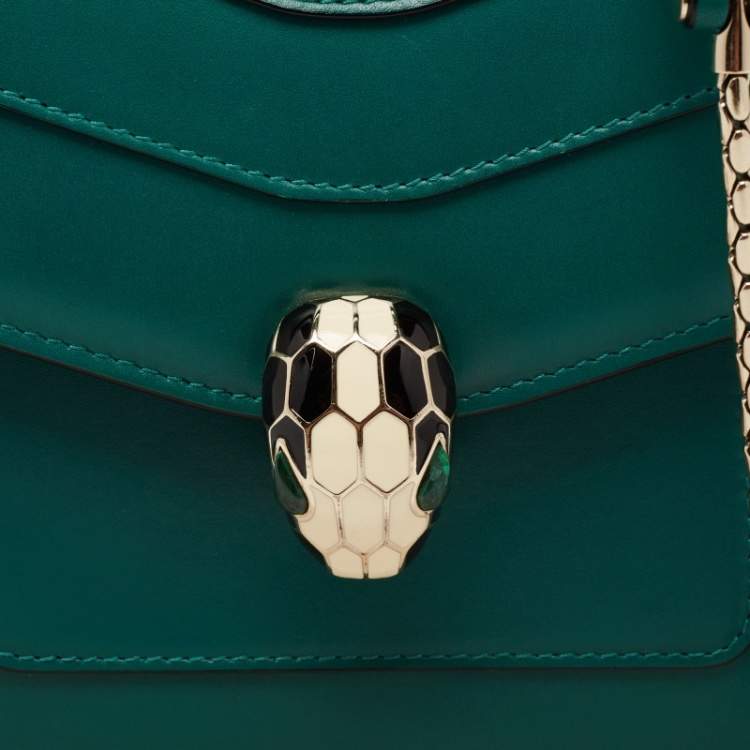 Pre Owned Bvlgari Green Leather Serpenti Forever Flap Top Handle Bag
