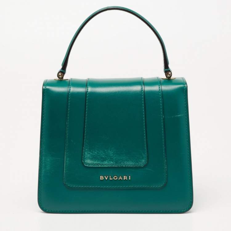 Pre Owned Bvlgari Green Leather Serpenti Forever Flap Top Handle Bag