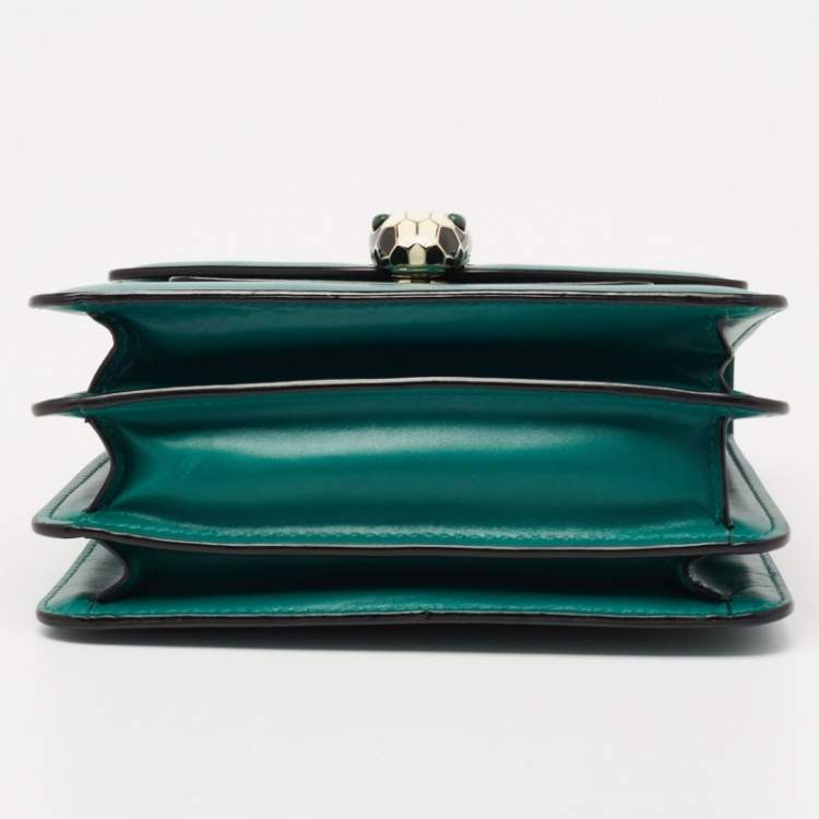 Pre Owned Bvlgari Green Leather Serpenti Forever Flap Top Handle Bag