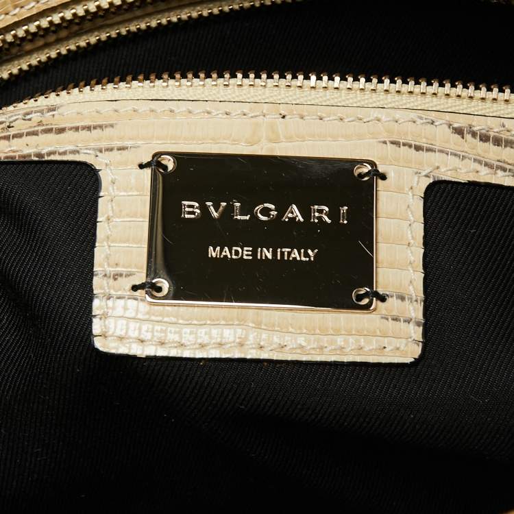 Pre Owned Bvlgari Cream/Black Lizard Monete Satchel