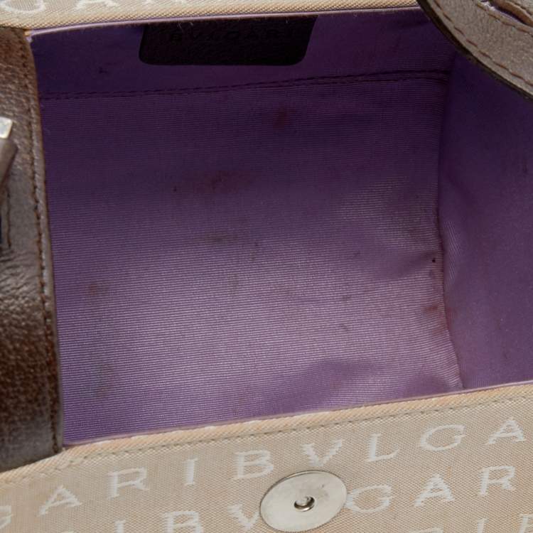 Pre Owned Bvlgari Beige/Brown Canvas and Leather Cylinder Bag