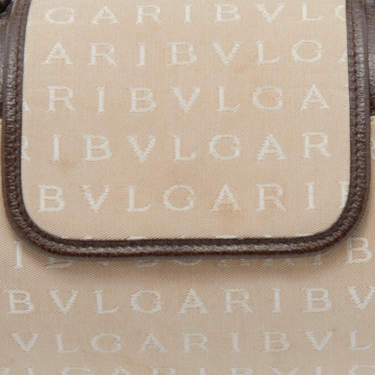 Pre Owned Bvlgari Beige/Brown Canvas and Leather Cylinder Bag