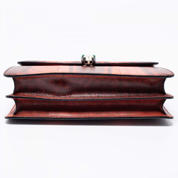 Pre Owned Bvlgari Red/Brown Karung Medium Serpenti Forever Flap Shoulder Bag