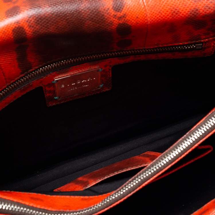 Pre Owned Bvlgari Red/Brown Karung Medium Serpenti Forever Flap Shoulder Bag