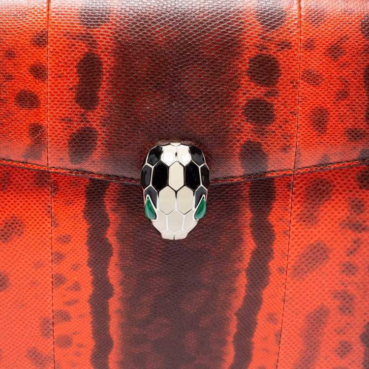 Pre Owned Bvlgari Red/Brown Karung Medium Serpenti Forever Flap Shoulder Bag