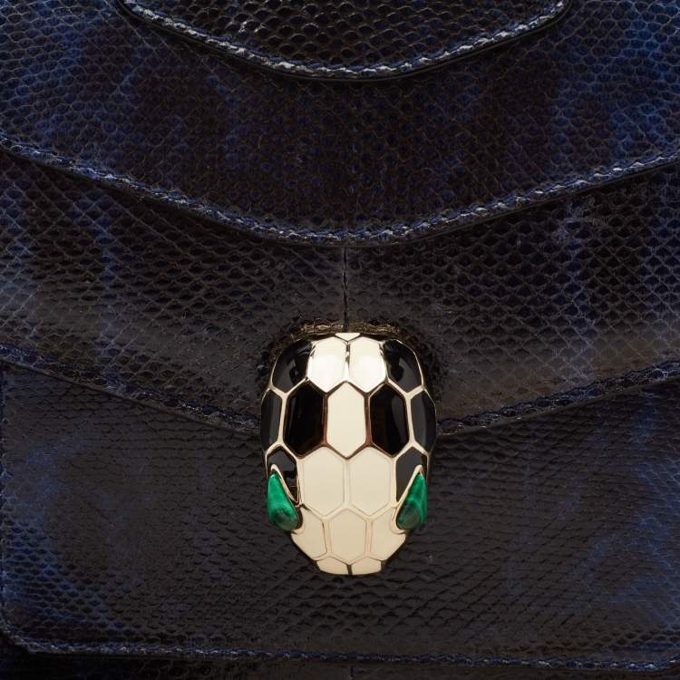 Pre Owned Bvlgari Blue Karung Serpenti Forever Flap Top Handle Bag