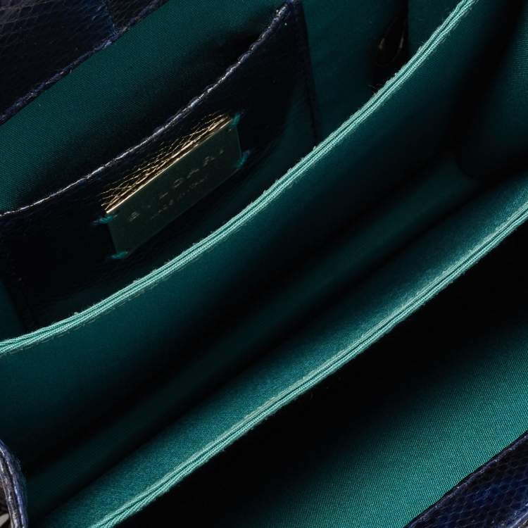 Pre Owned Bvlgari Blue Karung Serpenti Forever Flap Top Handle Bag
