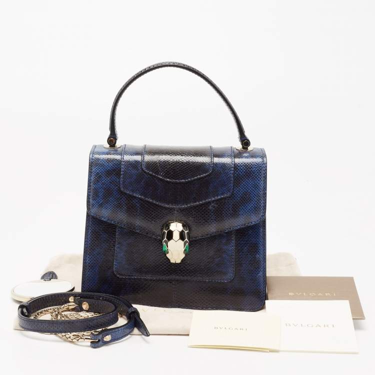 Pre Owned Bvlgari Blue Karung Serpenti Forever Flap Top Handle Bag
