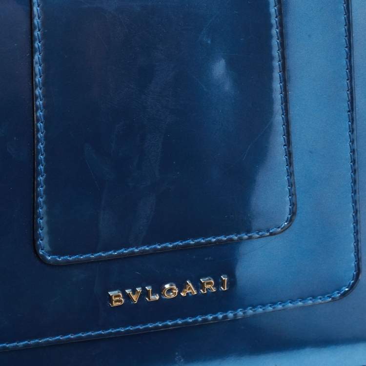 Pre Owned Bvlgari Blue Laminated Leather Serpenti Forever Flap Top Handle Bag