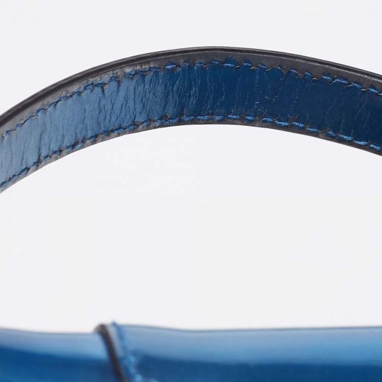 Pre Owned Bvlgari Blue Laminated Leather Serpenti Forever Flap Top Handle Bag