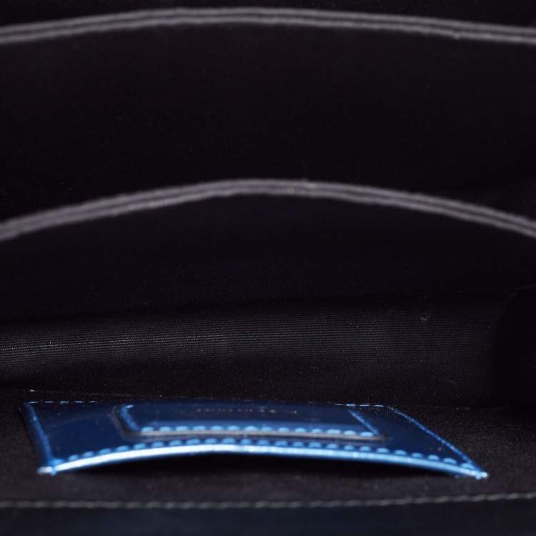 Pre Owned Bvlgari Blue Laminated Leather Serpenti Forever Flap Top Handle Bag