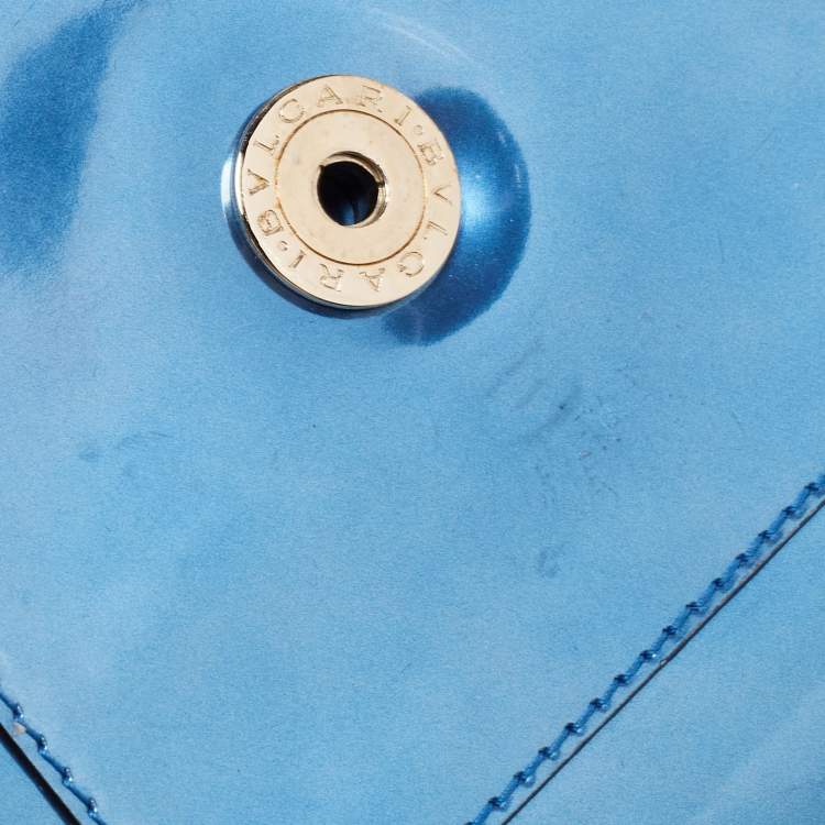 Pre Owned Bvlgari Blue Laminated Leather Serpenti Forever Flap Top Handle Bag