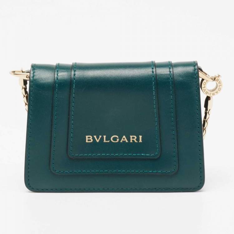 Pre Owned Bvlgari Green Leather Serpenti Forever Chain Wallet
