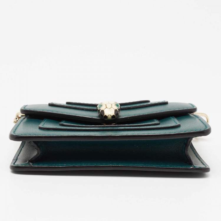 Pre Owned Bvlgari Green Leather Serpenti Forever Chain Wallet