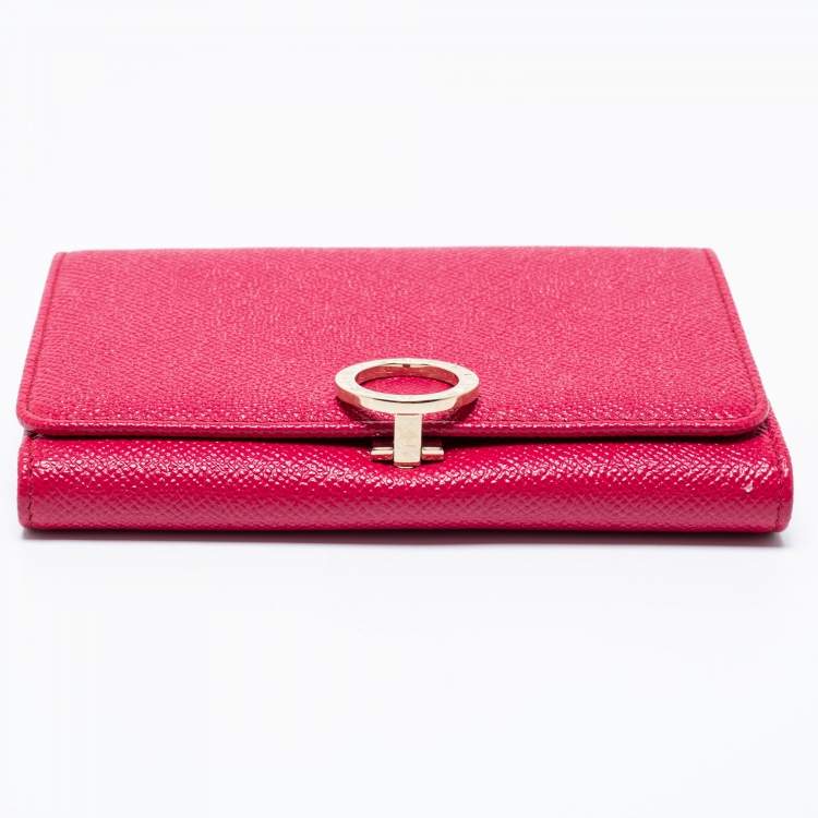 Pre Owned Bvlgari Fuchsia Leather Bvlgari Trifold Wallet