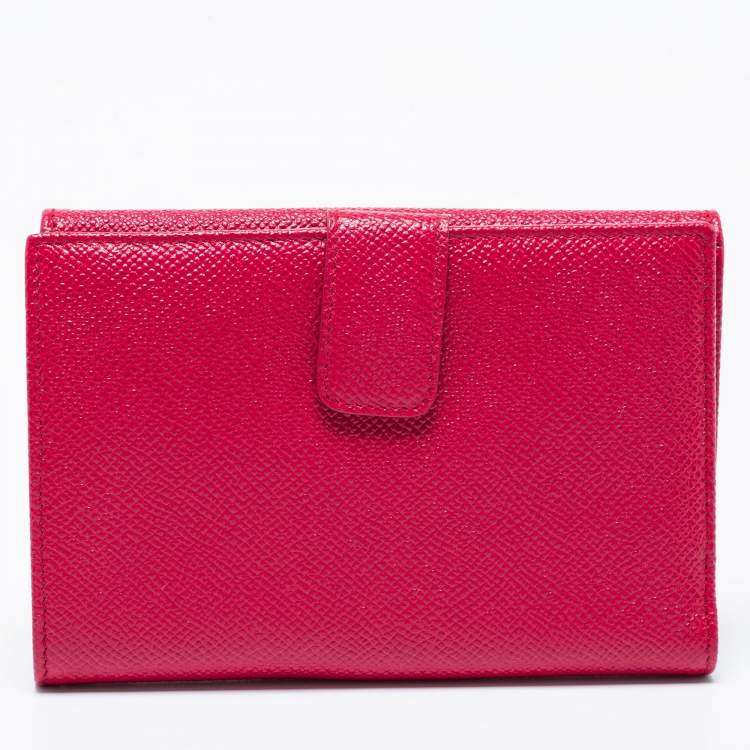 Pre Owned Bvlgari Fuchsia Leather Bvlgari Trifold Wallet
