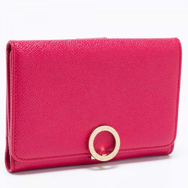 Pre Owned Bvlgari Fuchsia Leather Bvlgari Trifold Wallet