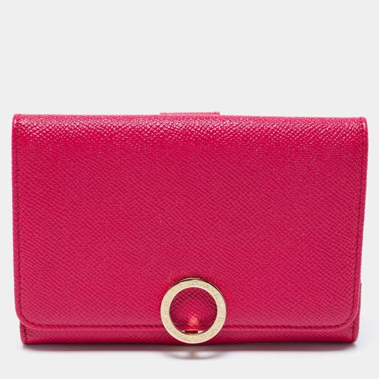Pre Owned Bvlgari Fuchsia Leather Bvlgari Trifold Wallet