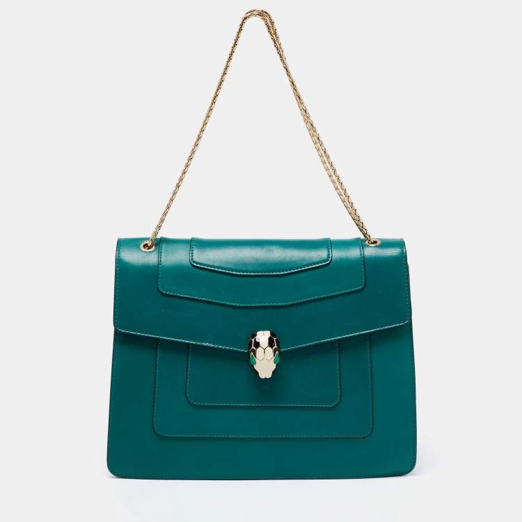 Pre Owned Bvlgari Green Leather Large Serpenti Forever Shoulder Bag