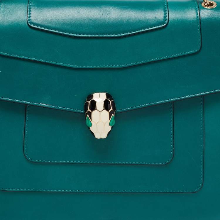 Pre Owned Bvlgari Green Leather Large Serpenti Forever Shoulder Bag