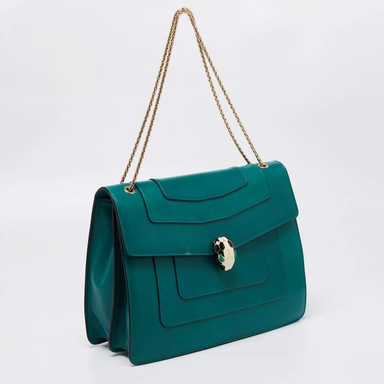 Pre Owned Bvlgari Green Leather Large Serpenti Forever Shoulder Bag