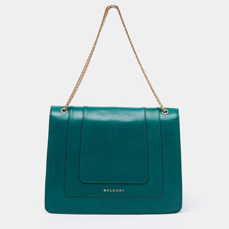 Pre Owned Bvlgari Green Leather Large Serpenti Forever Shoulder Bag