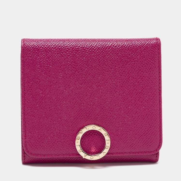 Pre Owned Bvlgari Purple Leather Trifold Wallet