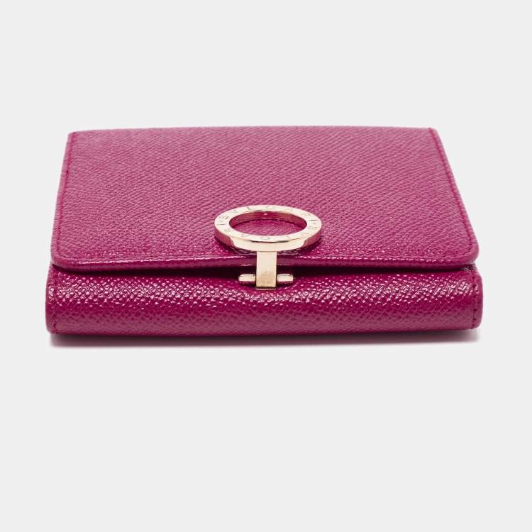 Pre Owned Bvlgari Purple Leather Trifold Wallet