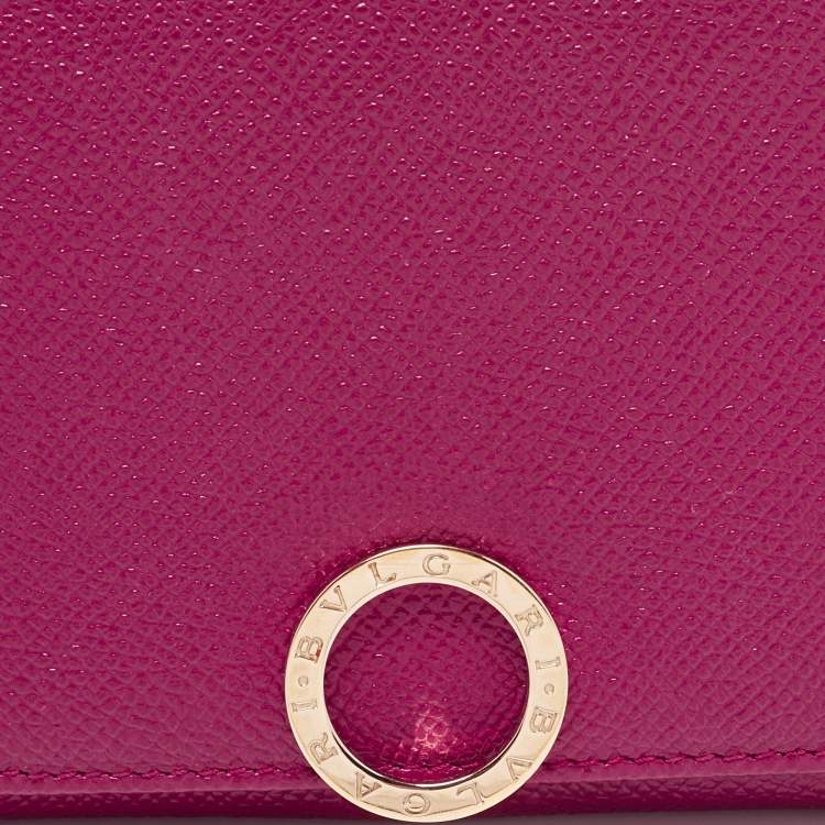 Pre Owned Bvlgari Purple Leather Trifold Wallet