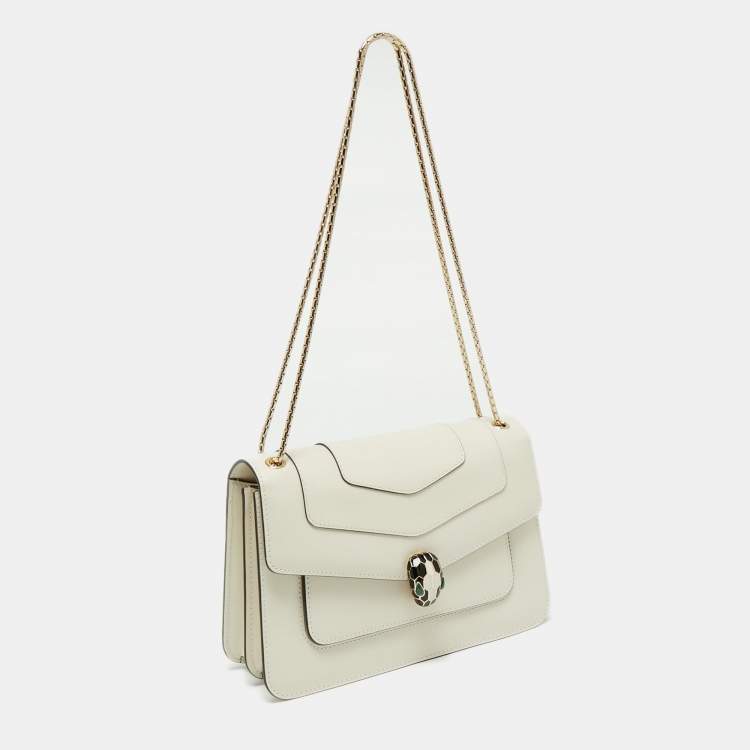 Pre Owned Bvlgari Off White Leather Serpenti Forever Flap Shoulder Bag