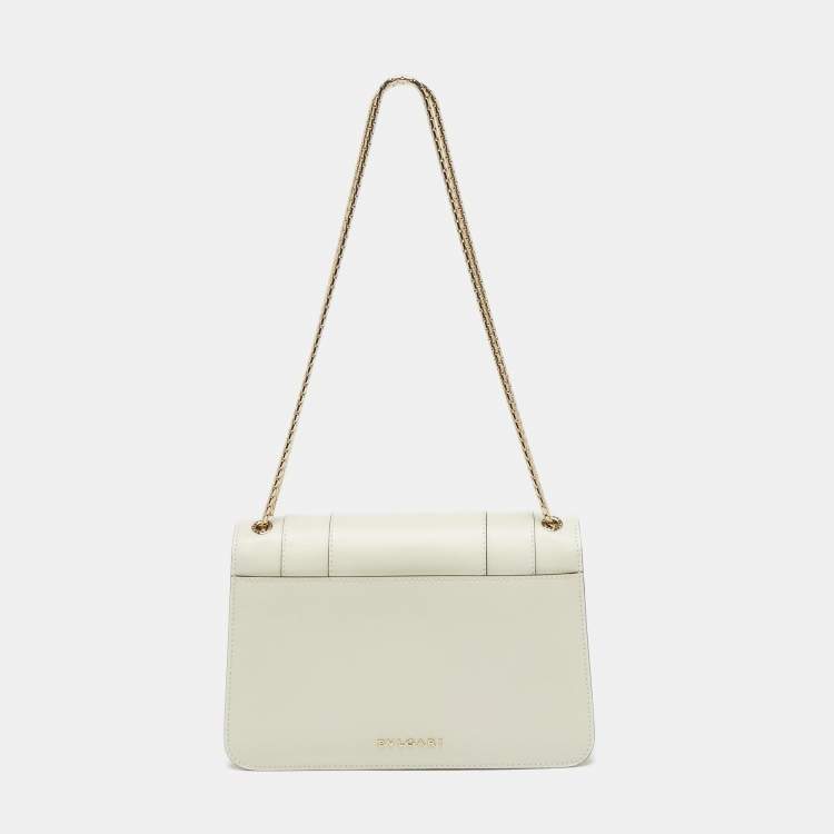 Pre Owned Bvlgari Off White Leather Serpenti Forever Flap Shoulder Bag