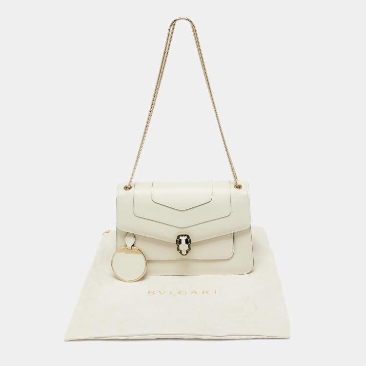 Pre Owned Bvlgari Off White Leather Serpenti Forever Flap Shoulder Bag