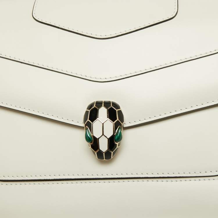 Pre Owned Bvlgari Off White Leather Serpenti Forever Flap Shoulder Bag