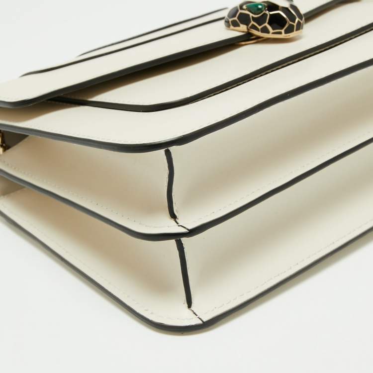 Pre Owned Bvlgari Off White Leather Serpenti Forever Flap Shoulder Bag