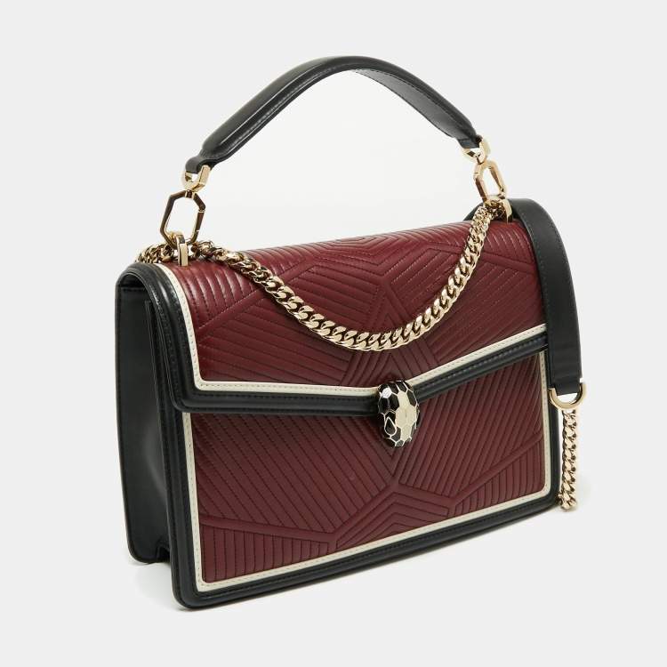 Pre Owned Bvlgari Burgundy/Black Diamond Blast Leather Serpenti Forever Top Handle Bag