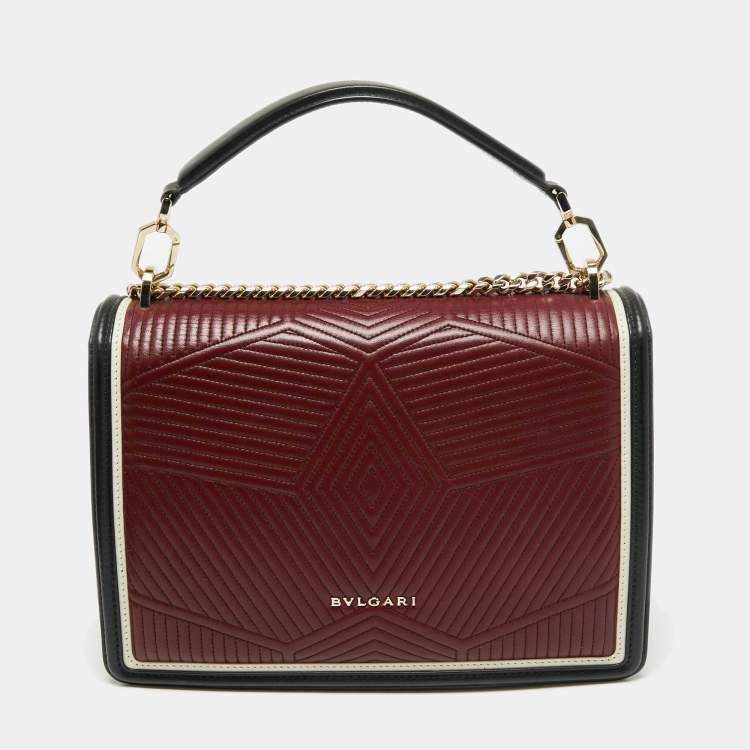 Pre Owned Bvlgari Burgundy/Black Diamond Blast Leather Serpenti Forever Top Handle Bag