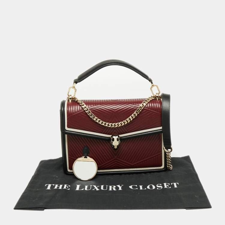 Pre Owned Bvlgari Burgundy/Black Diamond Blast Leather Serpenti Forever Top Handle Bag