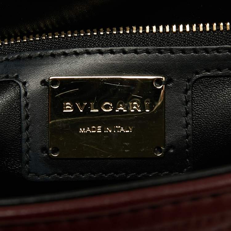 Pre Owned Bvlgari Burgundy/Black Diamond Blast Leather Serpenti Forever Top Handle Bag
