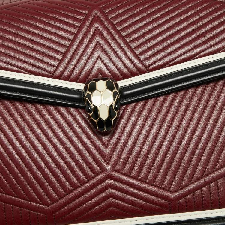 Pre Owned Bvlgari Burgundy/Black Diamond Blast Leather Serpenti Forever Top Handle Bag