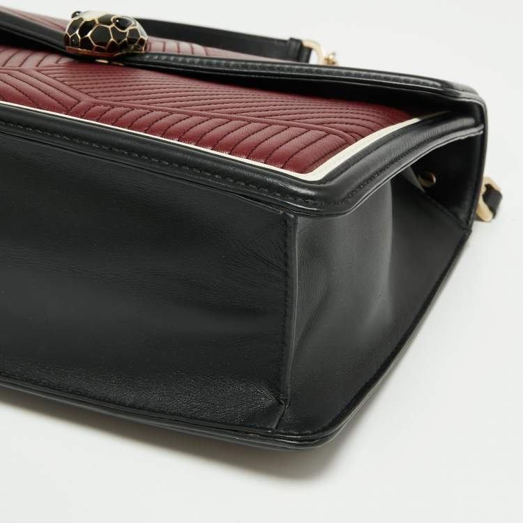 Pre Owned Bvlgari Burgundy/Black Diamond Blast Leather Serpenti Forever Top Handle Bag