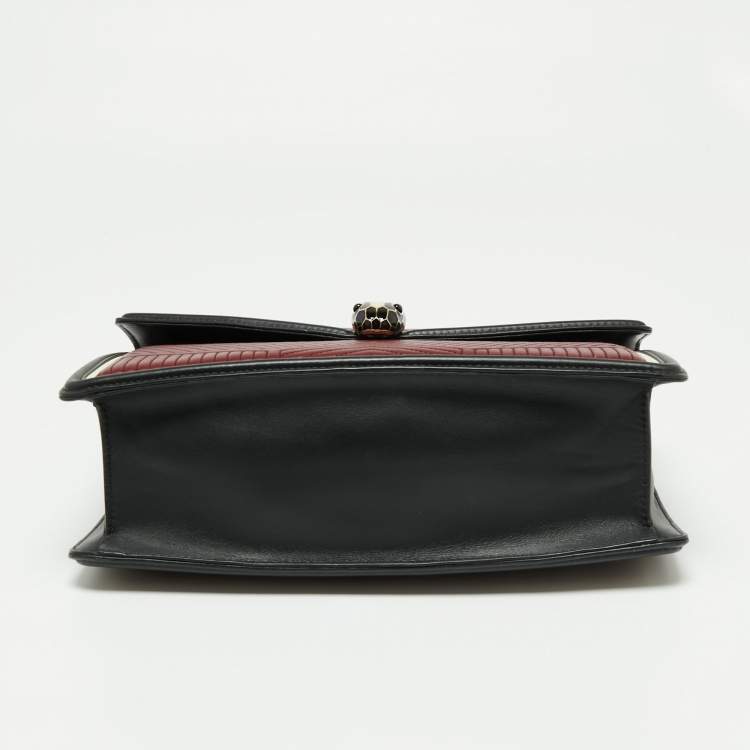 Pre Owned Bvlgari Burgundy/Black Diamond Blast Leather Serpenti Forever Top Handle Bag