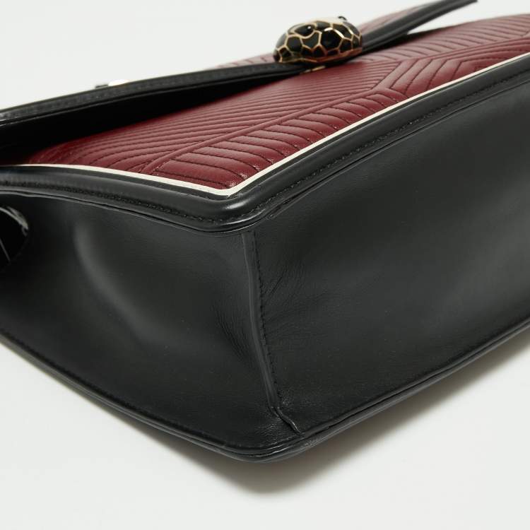 Pre Owned Bvlgari Burgundy/Black Diamond Blast Leather Serpenti Forever Top Handle Bag