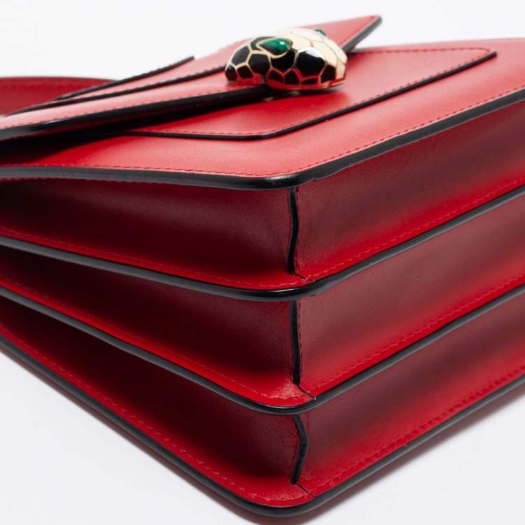 Pre Owned Bvlgari Red Leather Serpenti Forever Top Handle Bag