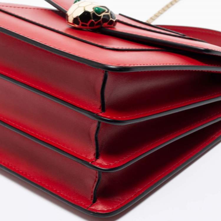 Pre Owned Bvlgari Red Leather Serpenti Forever Top Handle Bag