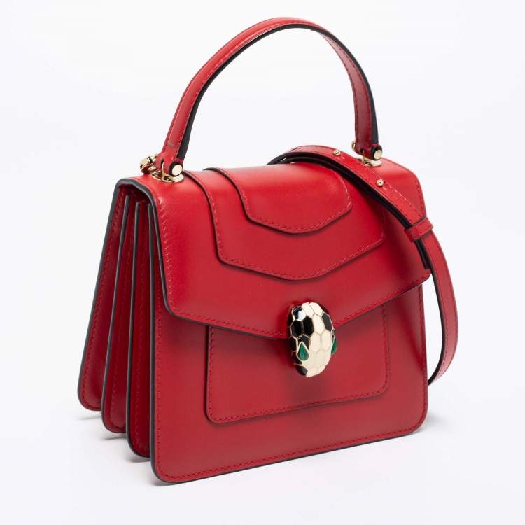 Pre Owned Bvlgari Red Leather Serpenti Forever Top Handle Bag