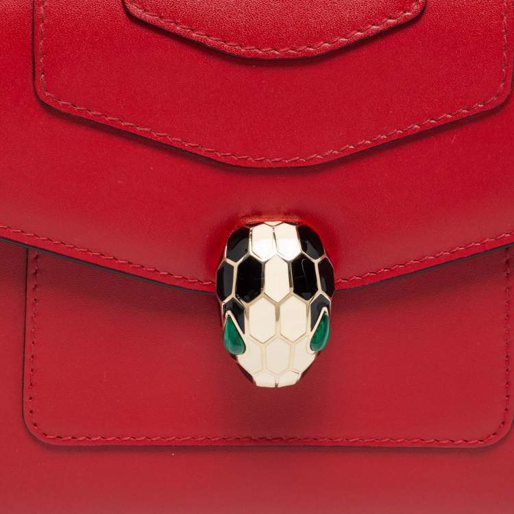 Pre Owned Bvlgari Red Leather Serpenti Forever Top Handle Bag