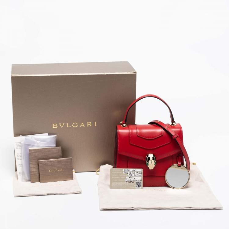 Pre Owned Bvlgari Red Leather Serpenti Forever Top Handle Bag