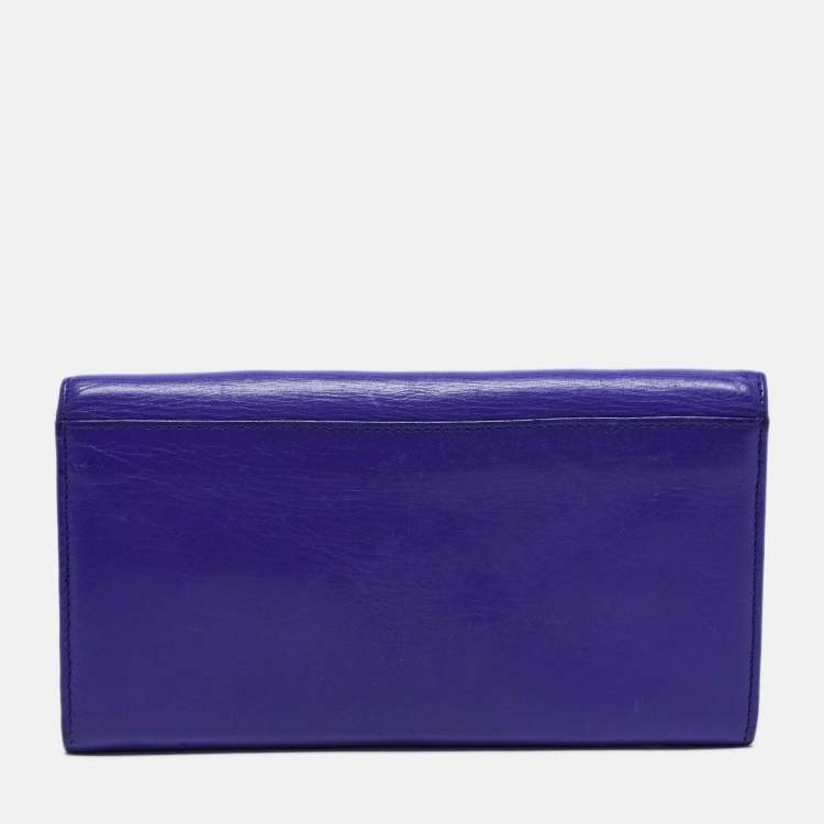Pre Owned Bvlgari Blue Leather Isabella Rossellini Continental Wallet